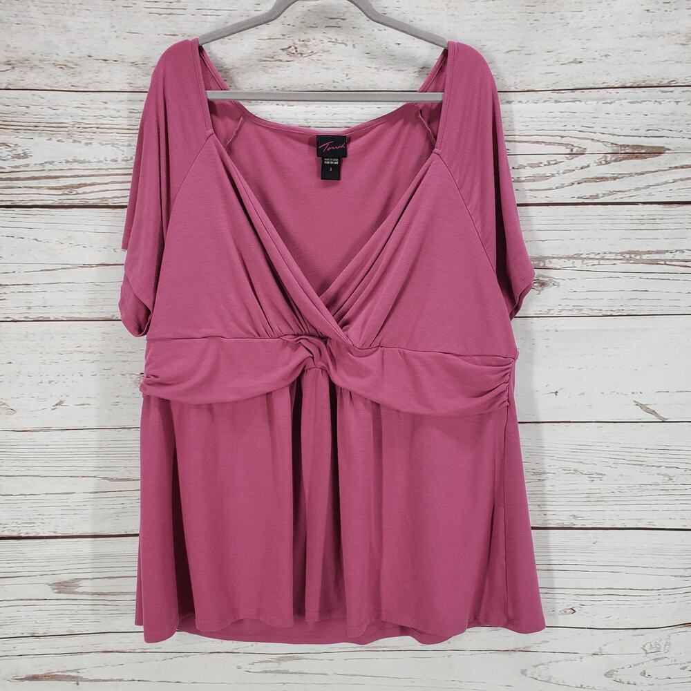 Torrid Women's Pink Surplice Short Sleeve Top Blouse Size 3